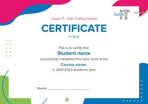 Certificate of Junior IT Kids Coding classes